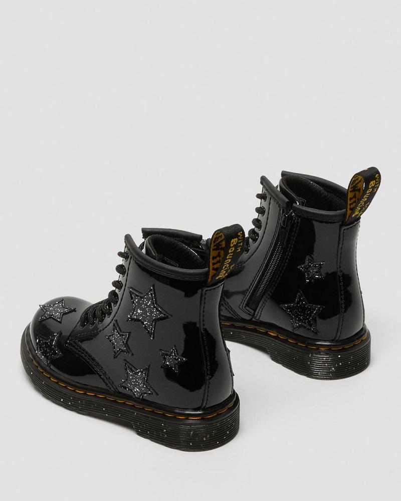 Kids' Dr Martens Toddler 1460 Glitter Star Patent Lace Up Boots Black | AU 694XYU